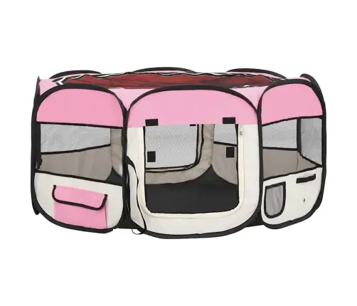 Sulankstomas Aptvaras Šunims Su Krepšiu, Rožinis, 145X145X61Cm