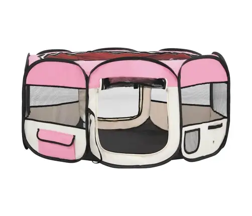 Sulankstomas Aptvaras Šunims Su Krepšiu, Rožinis, 145X145X61Cm