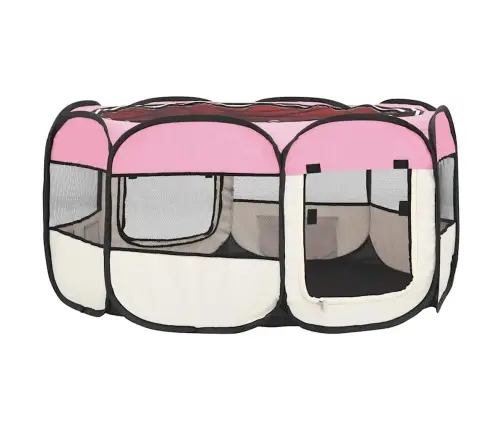Sulankstomas Aptvaras Šunims Su Krepšiu, Rožinis, 145X145X61Cm