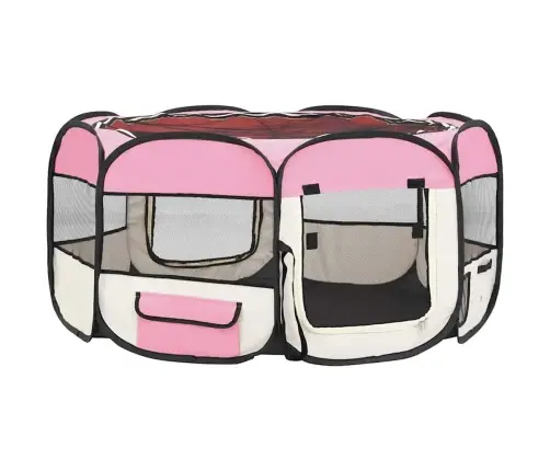 Sulankstomas Aptvaras Šunims Su Krepšiu, Rožinis, 145X145X61Cm