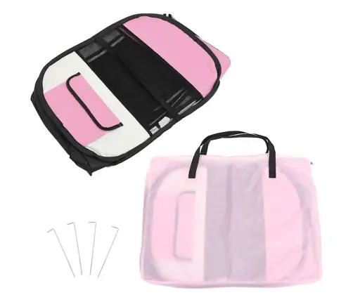 Sulankstomas Aptvaras Šunims Su Krepšiu, Rožinis, 145X145X61Cm