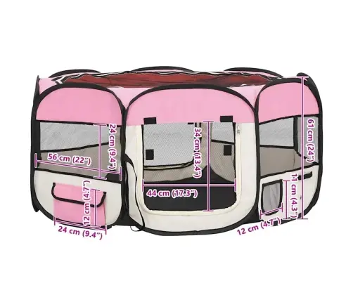 Sulankstomas Aptvaras Šunims Su Krepšiu, Rožinis, 145X145X61Cm