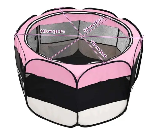 Sulankstomas Aptvaras Šunims Su Krepšiu, Rožinis, 145X145X61Cm
