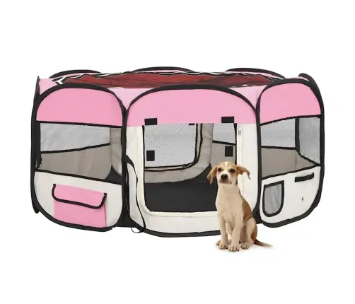 Sulankstomas Aptvaras Šunims Su Krepšiu, Rožinis, 145X145X61Cm