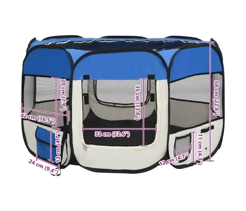 Sulankstomas Aptvaras Šunims Su Krepšiu, Mėlynas, 110X110X58Cm