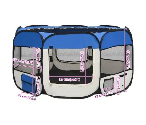 Saliekama Suņu Sētiņa, Ar Somu, Zila, 125X125X61 Cm Vidaxl