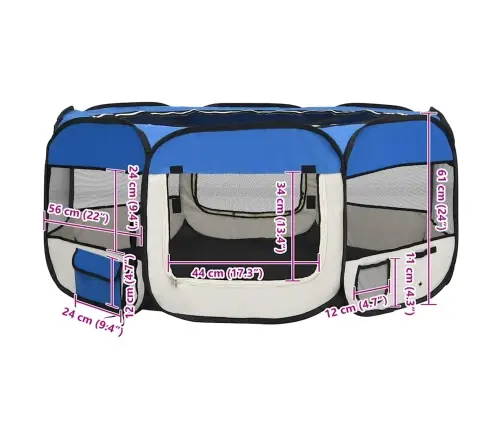 Sulankstomas Aptvaras Šunims Su Krepšiu, Mėlynas, 145X145X61Cm