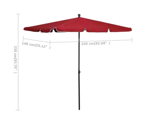 Dārza Saulessargs Ar Kātu, 210X140 Cm, Vīnsarkans Vidaxl