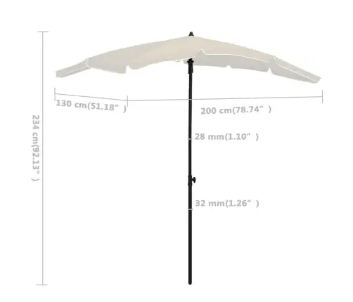 Dārza Saulessargs Ar Kātu, 200X130 Cm, Smilšu Krāsā Vidaxl