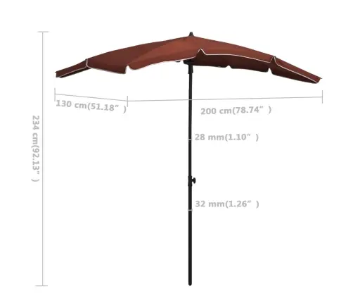 Dārza Saulessargs Ar Kātu, 200X130 Cm, Sarkanbrūns Vidaxl