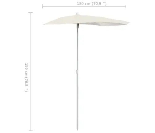 Dārza Saulessargs Ar Kātu, Pusapaļš, 180X90 Cm, Smilšu Krāsā Vidaxl