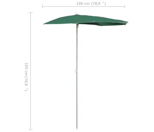 Dārza Saulessargs Ar Kātu, Pusapaļš, 180X90 Cm, Zaļš Vidaxl