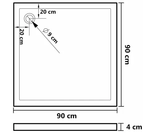 Dušas Pamatne, Kvadrāta Forma, Abs, 90X90 Cm Vidaxl