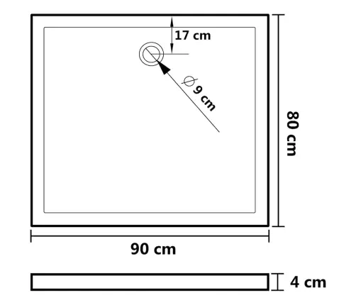 Dušas Pamatne, Taisnstūra, Abs, Balta, 80X90 Cm Vidaxl
