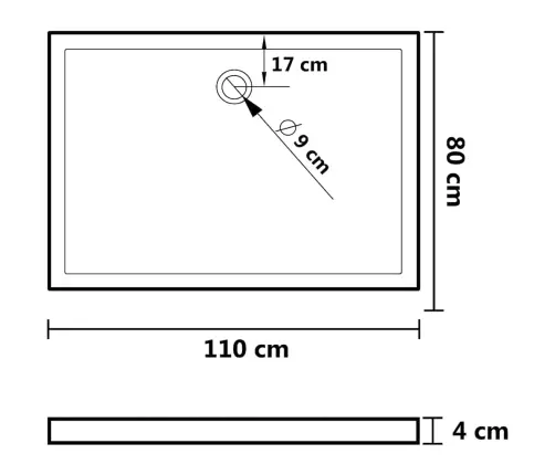 Dušas Pamatne, Taisnstūra, Abs, Balta, 80X110 Cm Vidaxl