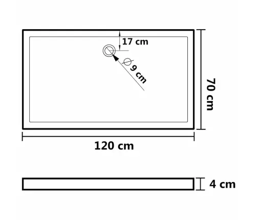 Dušas Pamatne, Taisnstūra, Abs, Melna, 70X120 Cm Vidaxl