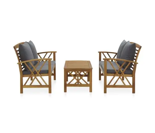 Sodo Baldų Komplektas Su Pagalvėmis, 3 Dalių, Akacijos Masyvas