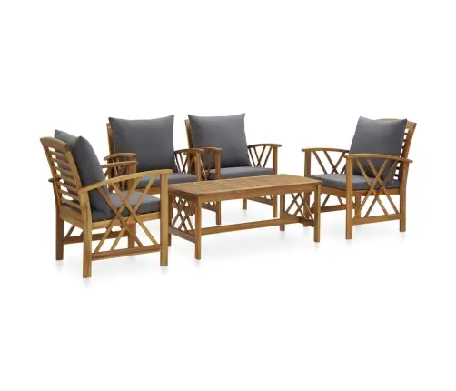 5-Daļīgs Dārza Atpūtas Mēbeļu Komplekts Ar Matračiem, Akācija Vidaxl