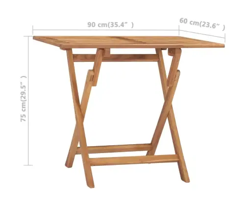 Saliekams Dārza Ēdamgalds, 90X60X75 Cm, Masīvs Tīkkoks Vidaxl