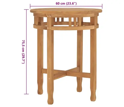 Bistro Galds, Ø60X60 Cm, Masīvs Tīkkoks Vidaxl