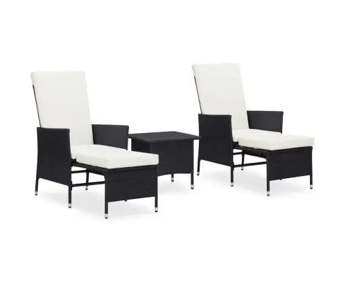 3-Daļīgs Dārza Atpūtas Mēbeļu Komplekts, Melns, Pe Rotangpalma Vidaxl