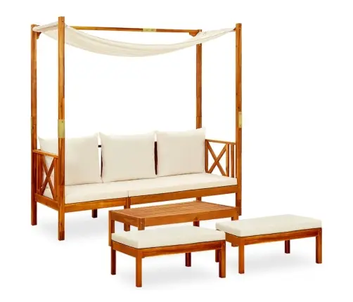 Dārza Sols Ar Galdu Un Kāju Balstiem, Akācijas Masīvkoks Vidaxl