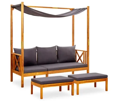 Dārza Sols Ar Jumtiņu Un Kāju Balstiem, Akācijas Masīvkoks Vidaxl