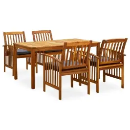 3058088  5 Piece Garden Dining Set With Cushions Solid Acacia Wood (45962+2X312130) Vidaxl