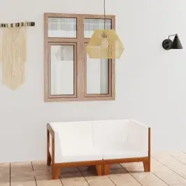 Divvietīgs Dīvāns, Krēmkrāsas Spilveni, Akācijas Masīvkoks Vidaxl