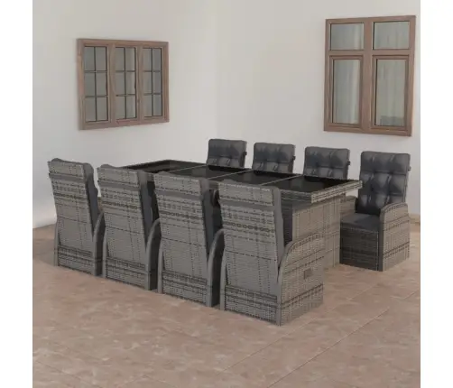 9-Daļīgs Dārza Mēbeļu Komplekts Ar Matračiem, Pelēks Pe Pinums Vidaxl