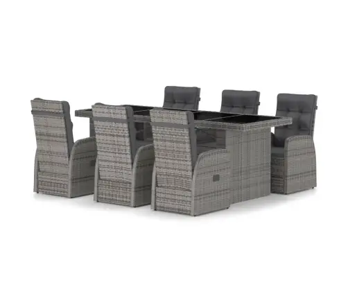 7-Osaline Õue Söögimööbli Komplekt Patjadega, Polürotang, Hall