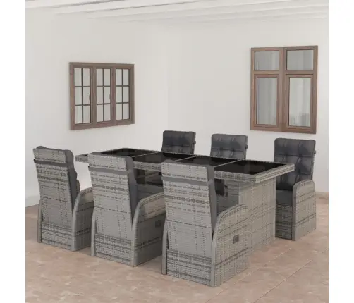 7-Osaline Õue Söögimööbli Komplekt Patjadega, Polürotang, Hall