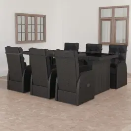 7-Daļīgs Dārza Mēbeļu Komplekts, Matrači, Melna Pe Rotangpalma Vidaxl