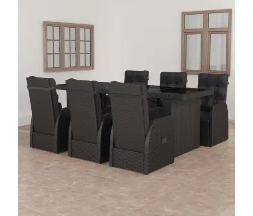 7-Daļīgs Dārza Mēbeļu Komplekts, Matrači, Melna Pe Rotangpalma Vidaxl