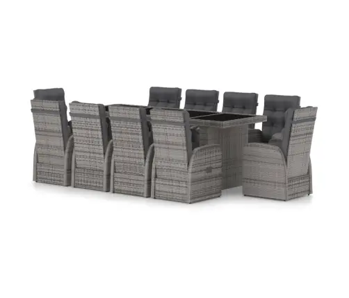 11-Osaline Aiamööblikomplekt Patjadega, Polürotang, Hall