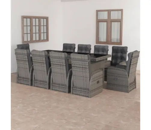 11-Osaline Aiamööblikomplekt Patjadega, Polürotang, Hall