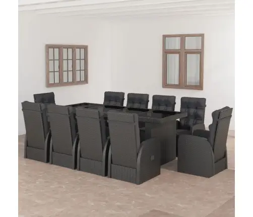 11-Daļīgs Dārza Mēbeļu Komplekts, Matrači, Melna Pe Rotangpalma Vidaxl