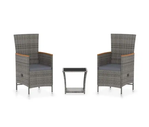 3-Osaline Aiamööblikomplekt Patjadega, Polürotang, Hall