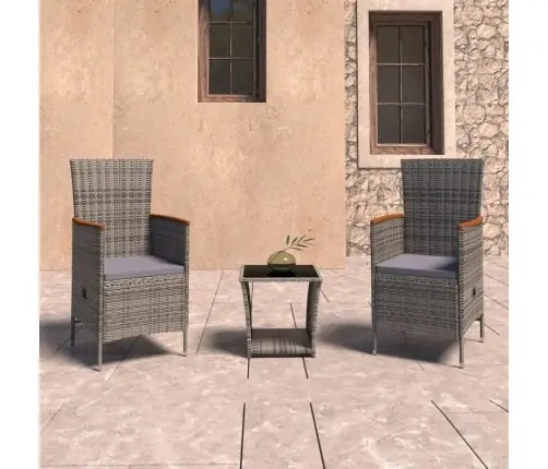 3-Osaline Aiamööblikomplekt Patjadega, Polürotang, Hall