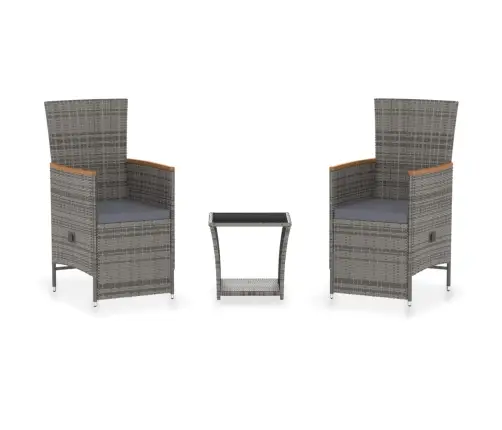 3-Osaline Aiamööblikomplekt Patjadega, Polürotang, Hall