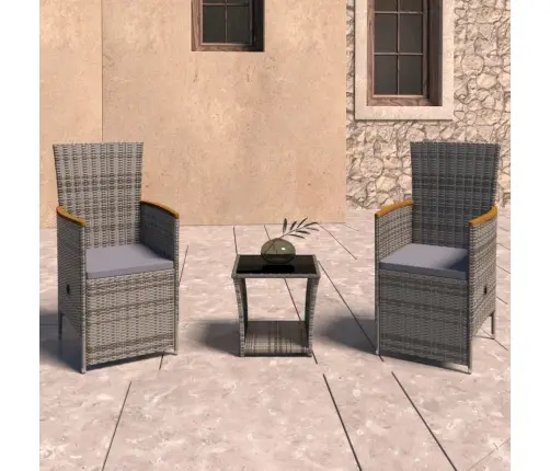 3-Osaline Aiamööblikomplekt Patjadega, Polürotang, Hall