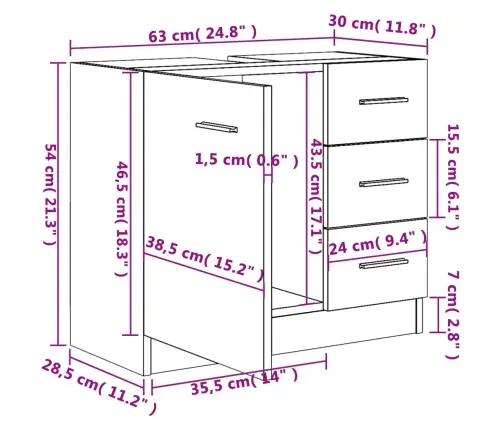 Valamukapp, Sonoma Tamm, 63 X 30 X 54 Cm Tehispuit Valamukapp, Sonoma Tamm, 63 X 30 X 54 Cm Tehispuit