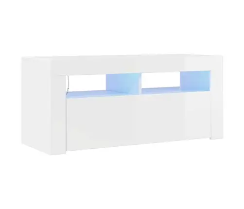 Tv Galdiņš Ar Led Lampiņām, 90X35X40 Cm, Spīdīgi Balts Vidaxl