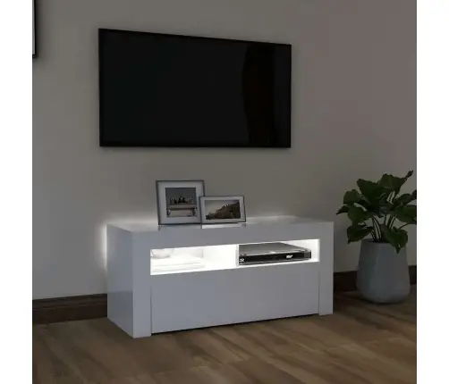 Tv Galdiņš Ar Led Lampiņām, 90X35X40 Cm, Spīdīgi Balts Vidaxl