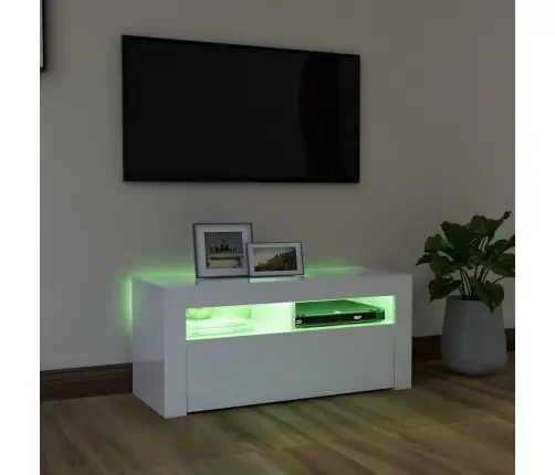 Tv Galdiņš Ar Led Lampiņām, 90X35X40 Cm, Spīdīgi Balts Vidaxl