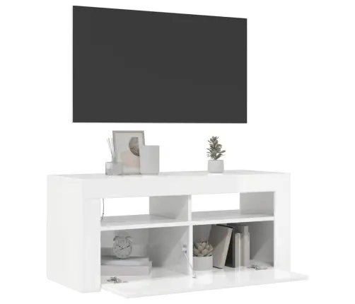 Tv Galdiņš Ar Led Lampiņām, 90X35X40 Cm, Spīdīgi Balts Vidaxl