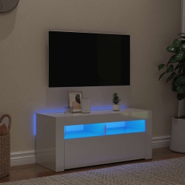 Tv Galdiņš Ar Led Lampiņām, 90X35X40 Cm, Spīdīgi Balts Vidaxl
