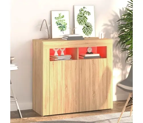 Kumode Ar Led Lampiņām, Ozolkoka Krāsa, 80X35X75 Cm Vidaxl