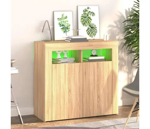 Kumode Ar Led Lampiņām, Ozolkoka Krāsa, 80X35X75 Cm Vidaxl