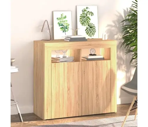 Kumode Ar Led Lampiņām, Ozolkoka Krāsa, 80X35X75 Cm Vidaxl